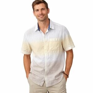 Sun Stone Linen Cotton Shirt Short Sleeve Button Front Size M Ombre